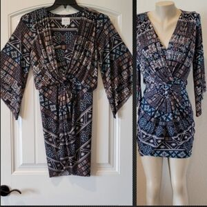 Misa Teget Twist Knot Navy Geometric Print Bodycon Mini Dress Sz S